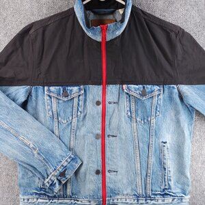 Levis Premium Denim Jacket Full Zip Large Cotton Nylon Accents Blue Black Adult